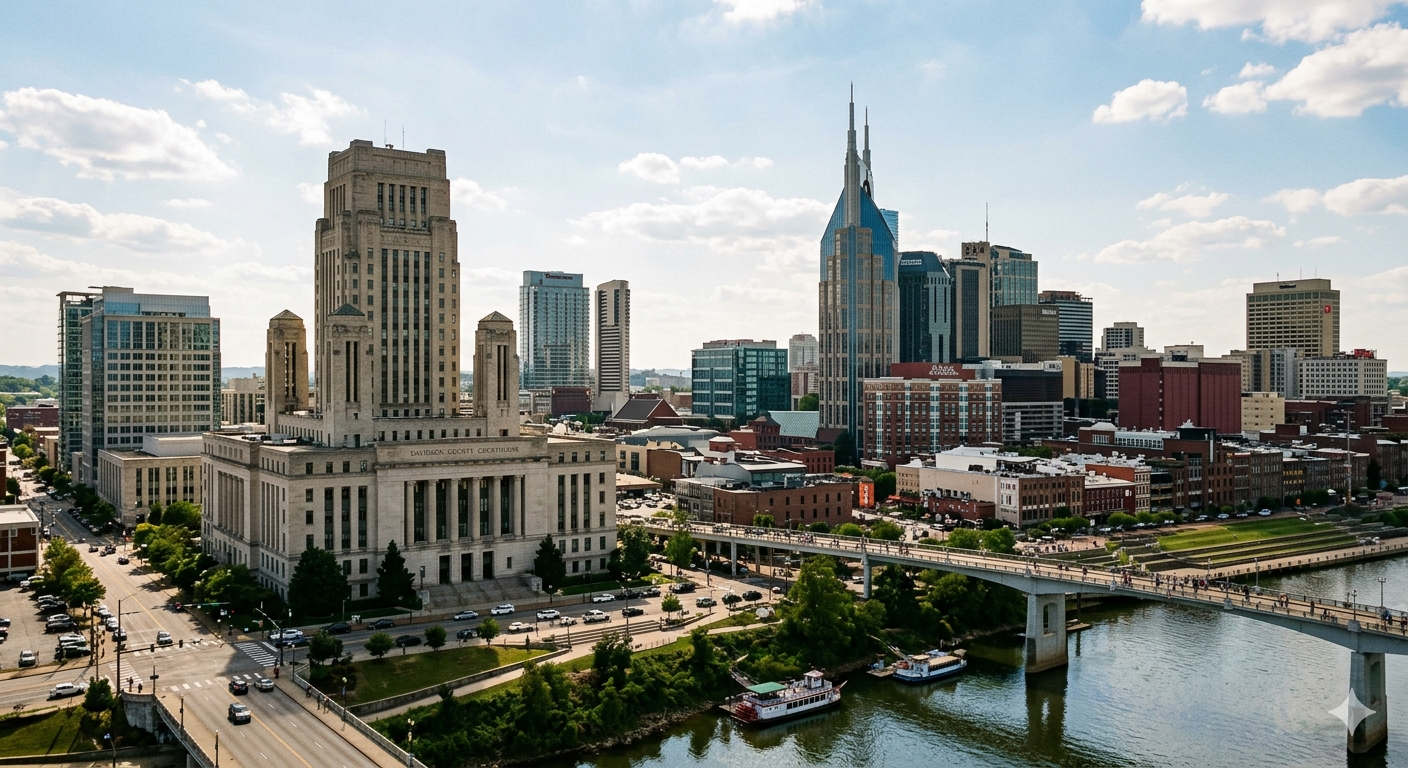 Nashville Tennessee downtown skyline and courthouse district